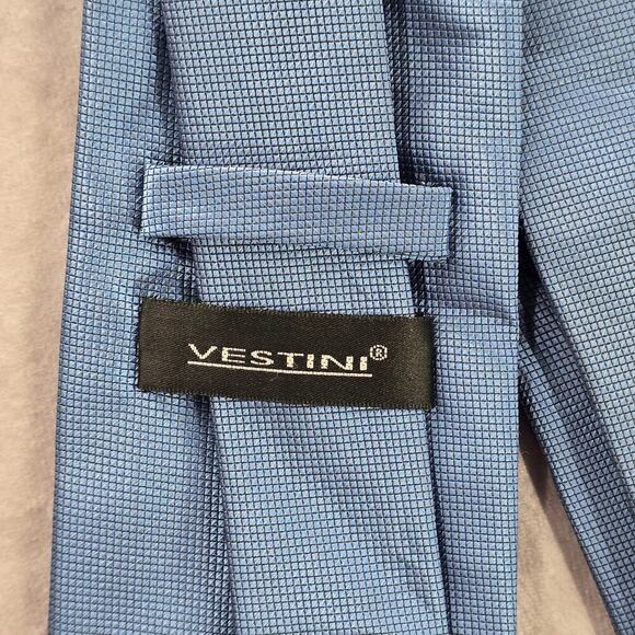 Vistini Blue Solid Box Checkered Pattern Executive Corporate Men's Neck Tie - Picture 4 of 6